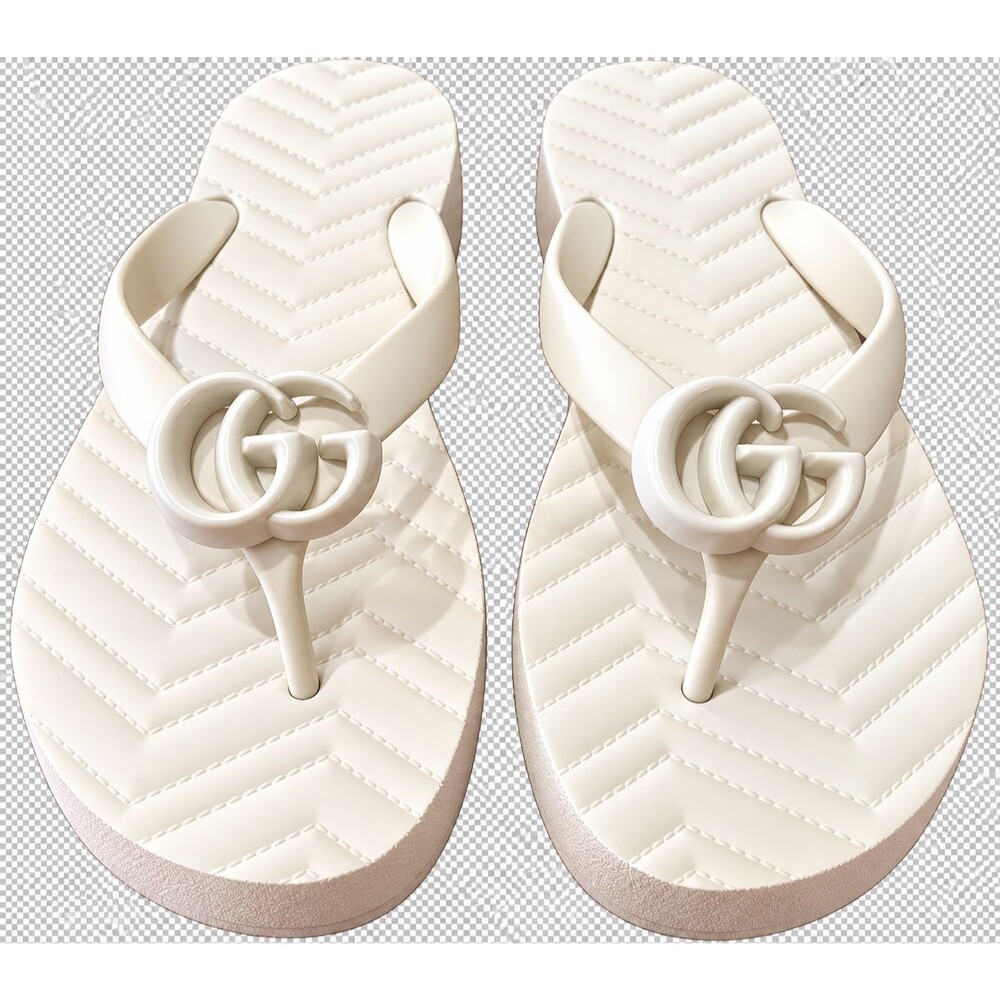 Gucci Cream GG Logo Flip Flops Womens EU 39 Rubber Thong Platform Sandals Italy